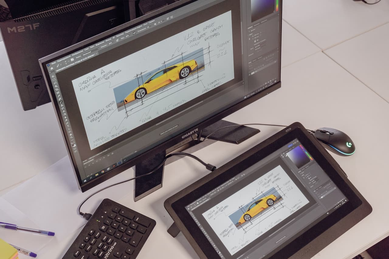 A computer screen displaying a car drawing