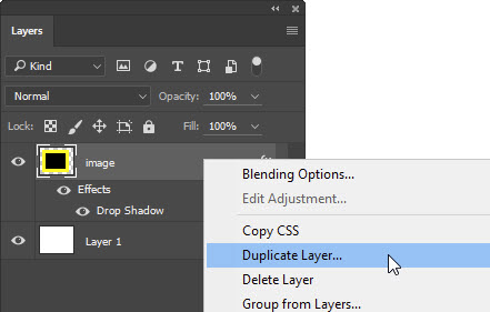 The "Duplicate Layer" selected from the Layers panel