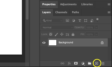 Creation of a new layer in Photoshop.