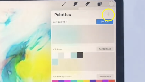 The '+' icon chosen from the Palettes menu in Procreate