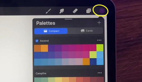 The Color Button located at the top right corner of the Procreate interface