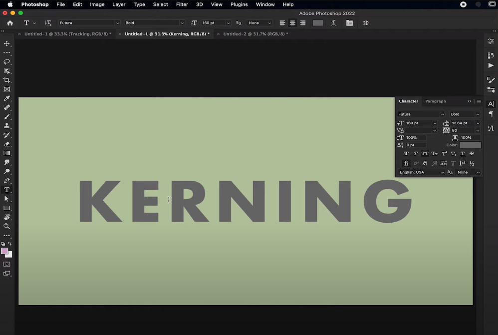 Kerning in Photoshop.