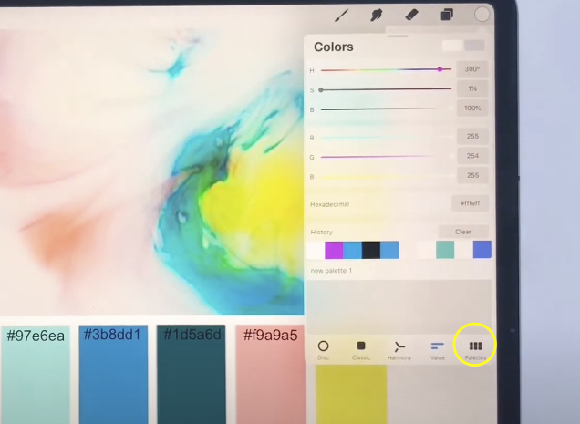 The square on the top right, termed the "Color Palettes”