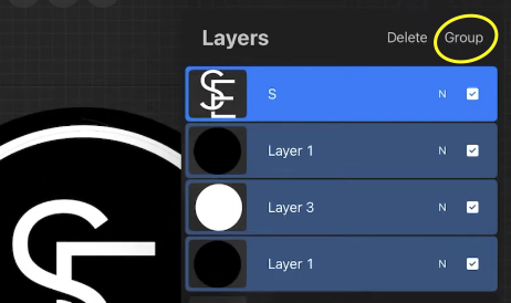 Different layers in Procreate with Group circled