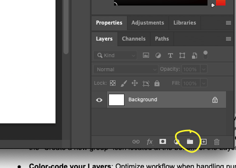 Grouping relevant layers together in Photoshop.