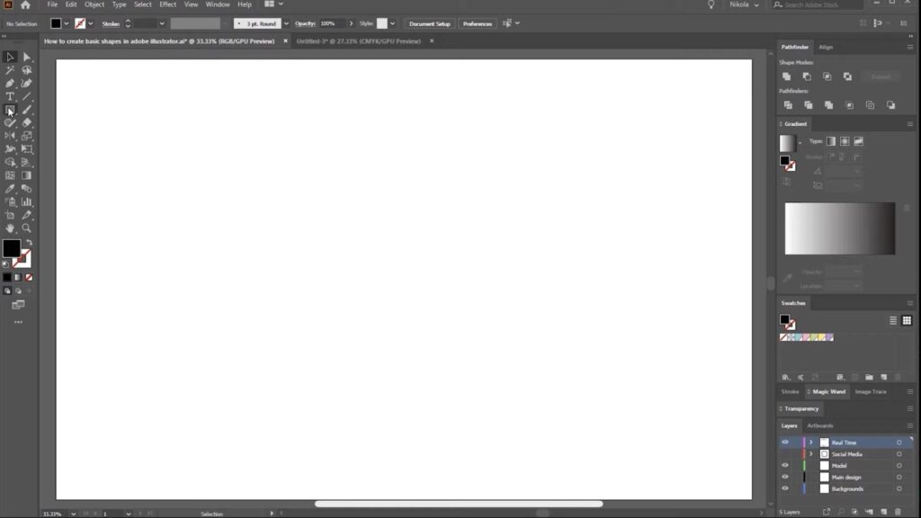 Choosing a preferred shape tool from the toolbar in Adobe Illustrator.