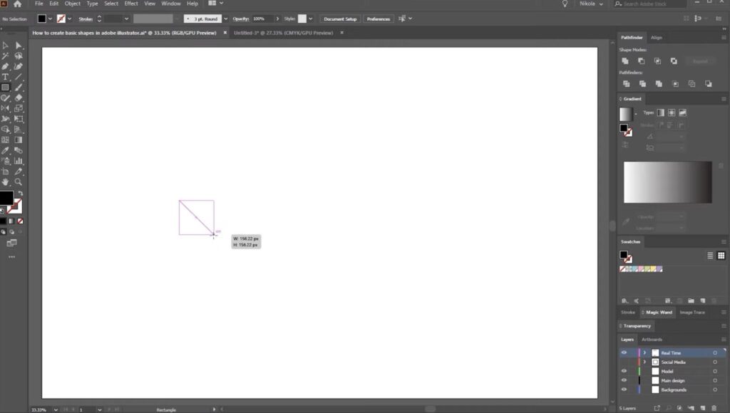 Dragging on an artboard to draw the first shape in Adobe Illustrator.