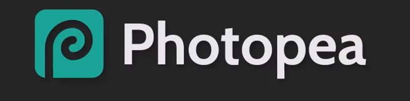 Photopea word and logo on a black plain background